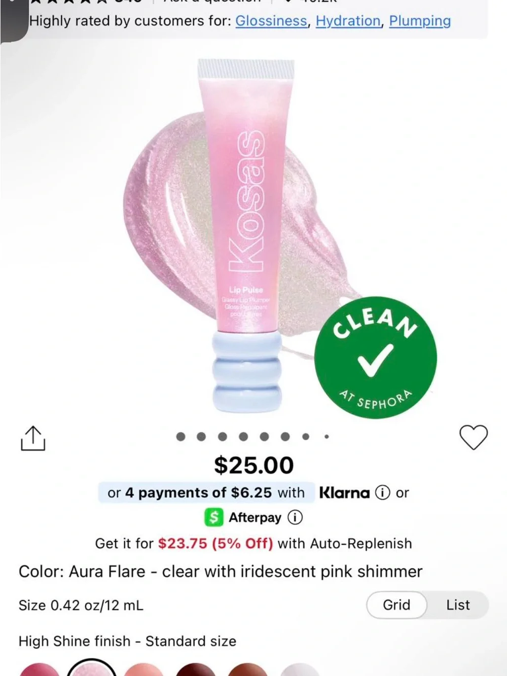 Kosas Lip Pulse Plumping Gloss — Shimmery Light Pink